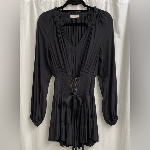 Ramy Brook Black Mini, Long Sleeve, V - Neck Dress with Elastic Waist - Picture 1 of 5